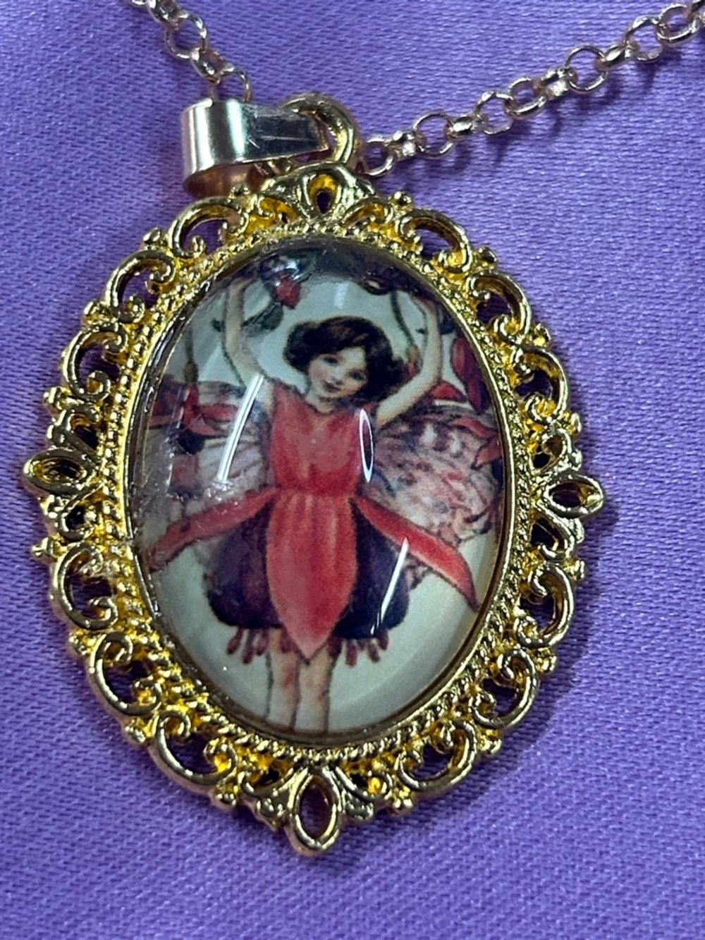 Gold-Tone Fairy 1.5”x1”Pendant Necklace - Pink Accents